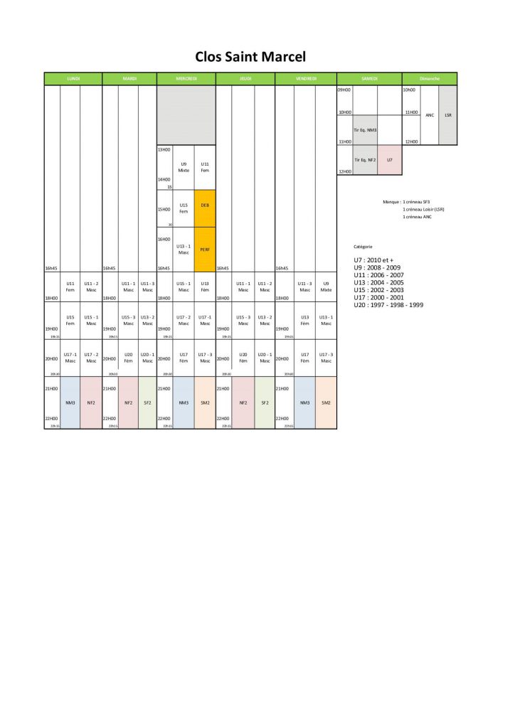 Planning de salle Saison 1617